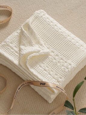 Soft Ivory 100% Cotton Waffle Knit Throw